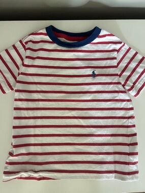Polo by Ralph Lauren Red & White Stripe Tee with Navy Logo Neck